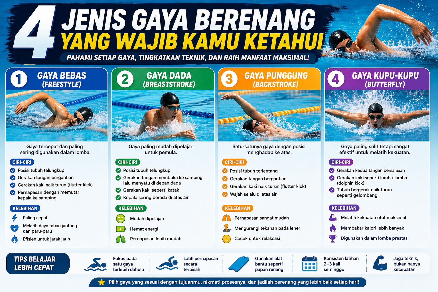 4 Jenis Gaya Berenang yang Wajib Kamu Ketahui